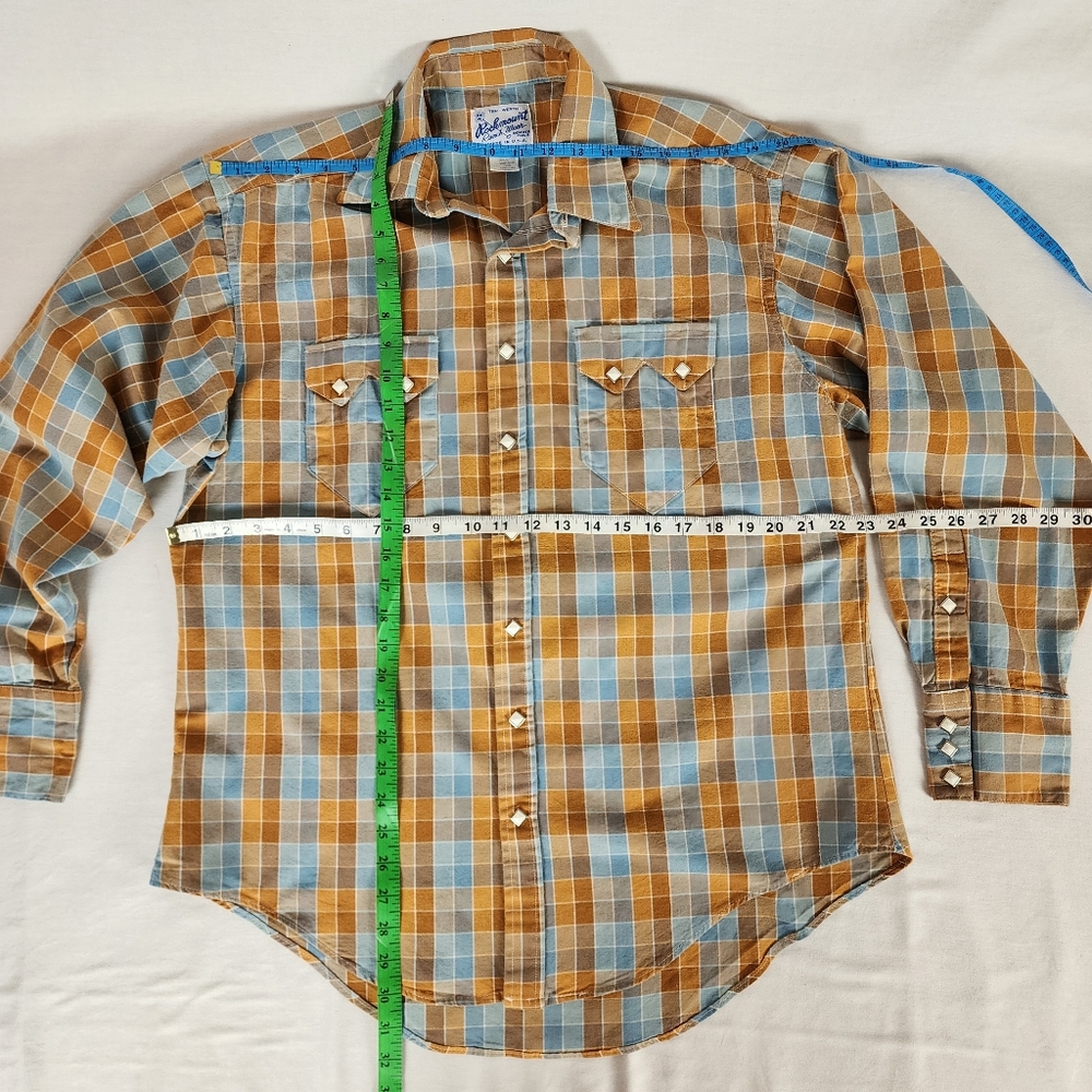 Rockmount Blue & Orange Plaid Western Shirt (M) - Picture 5 of 8
